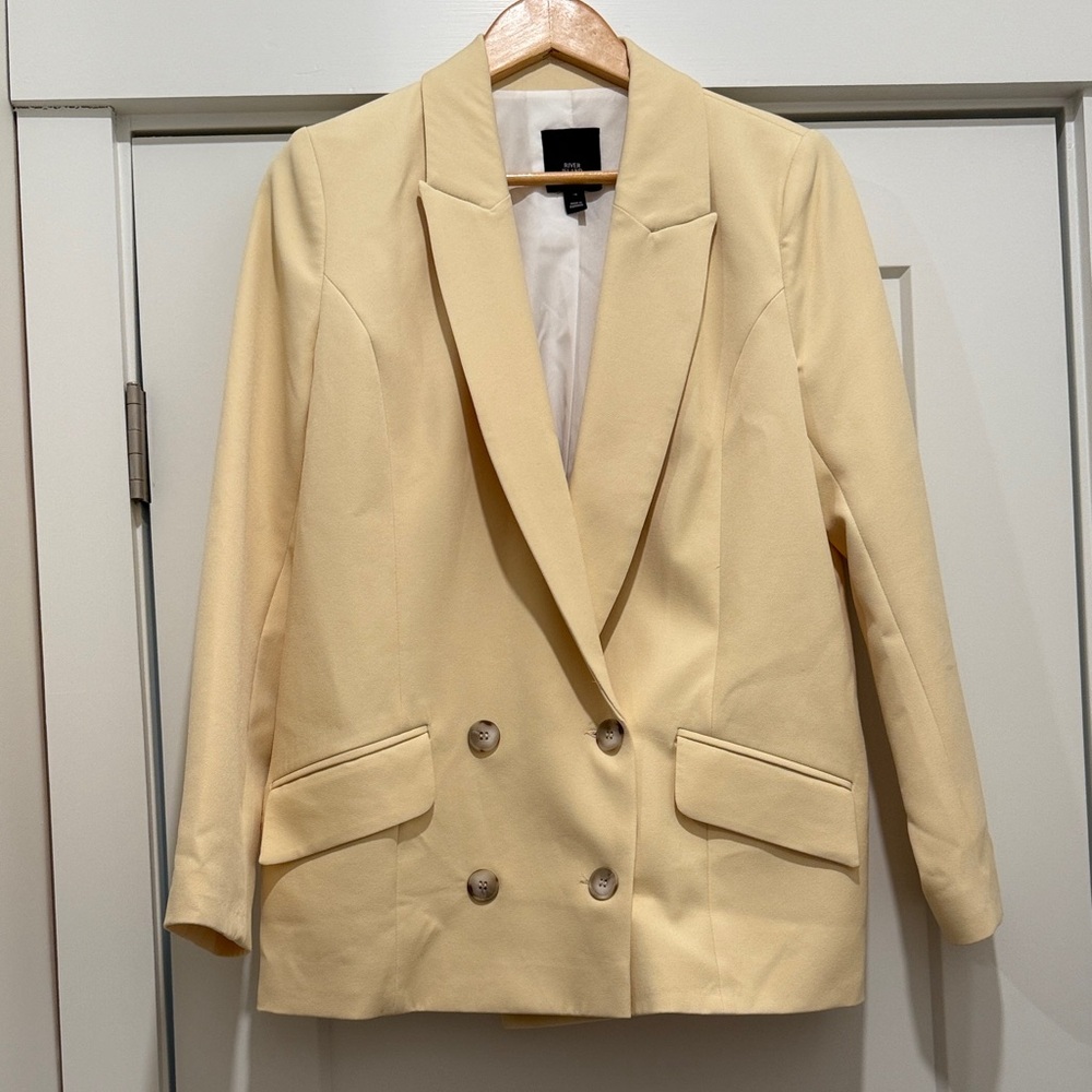 River Island Soft Cream Double-Breasted Blazer